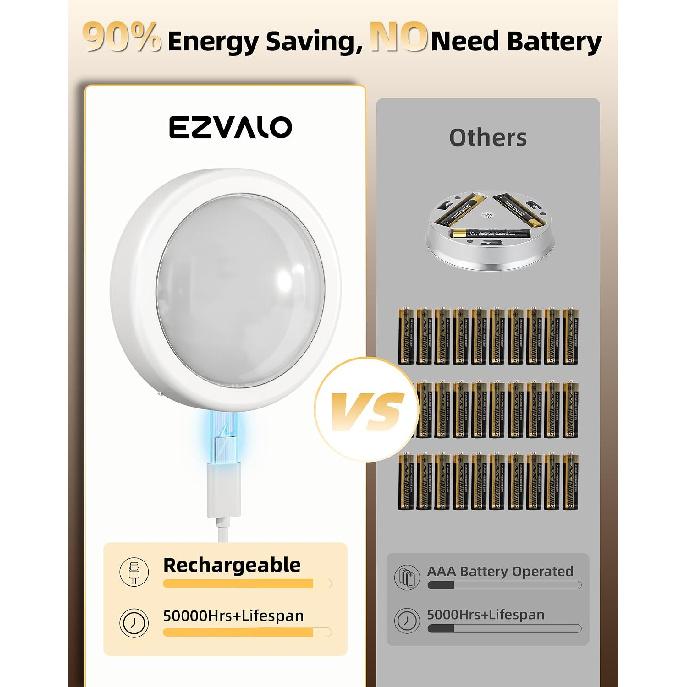 EZVALO 6-Pack RGB Rechargeable Puck Lights with Remote, Mini Under Cabinet Lighting, 2.95'' Tap Lights, 16 RGB Colors & 3 White Color Temps, Dimmable
