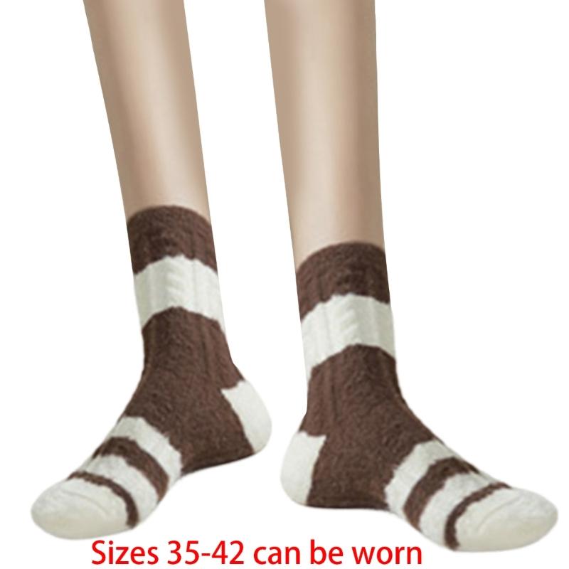 Women Twist Jacquard Fuzzy Plush Socks Winter Warm Color Block Striped Fleece Sleep Socks Thermal Floor Slipper Socks