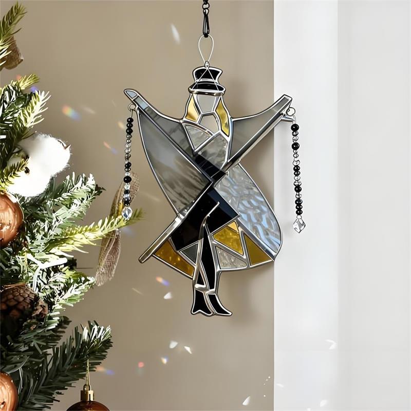 Dancing Lady Inspired Stained Glass Wind Spinner, Acrylic Sunlight Catcher for Window Garden Porch, Colorful Boho Wind Spinner Ornament чёрный