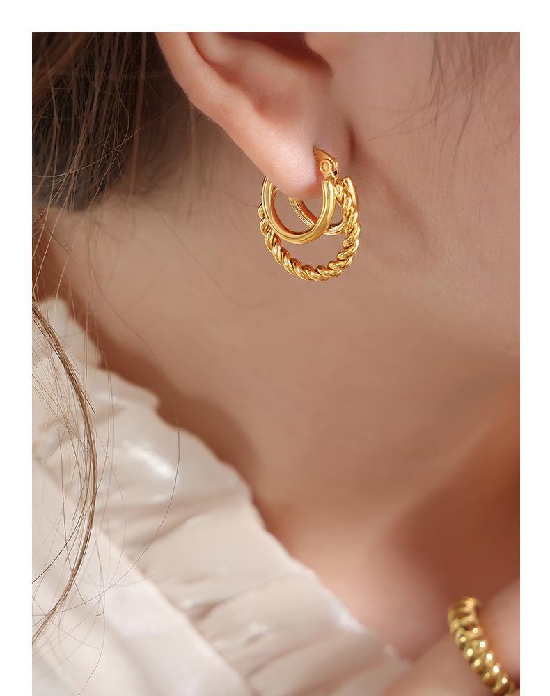 Bohemian Geometric Triple Layer Non-fading Twisted Women's Titanium Steel Earrings