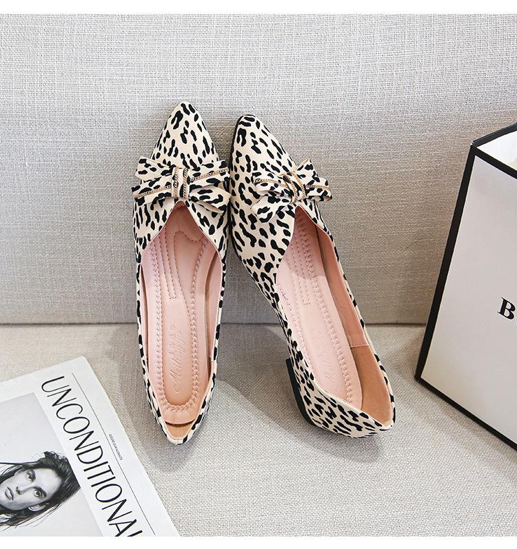 Women Suede Leather Flat Shoes Leopard Print Bowknot Boat Shoes Girl Fashion Slip-on Loafers