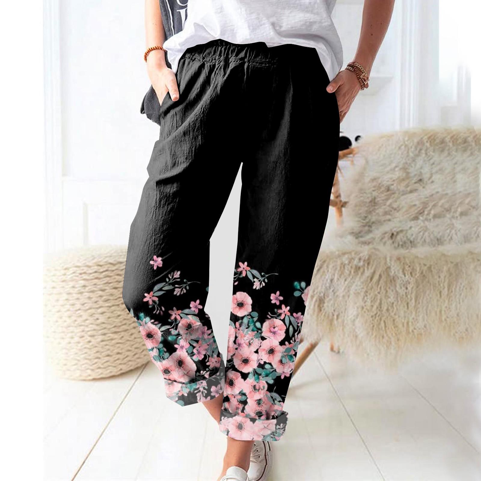 

Women s Casual Fashionable Striped Linen Casual Pants With Pockets XXXXL рожевий