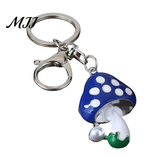 Faux Pearl Combination Keychain Zinc Alloy Pendant, Dripping Process Key Ring with Imitation Cartoon Charm Mushroom Shape, Multiple Colors Bag