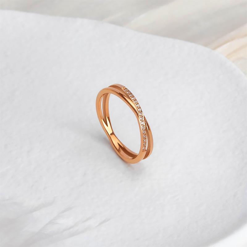 Elegant 2022 Korean Titanium Steel Diamond Ring for Women - Light Luxury with Unique and Exquisite Design