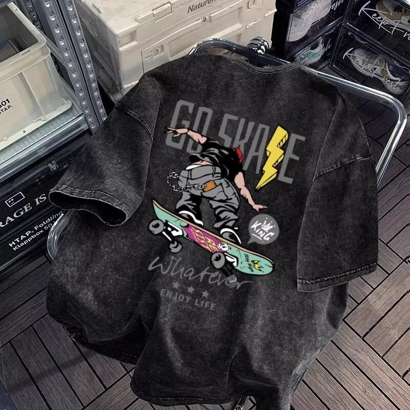 2025 New American Fashion Brand Letter Print Short-Sleeve T-shirt Men's Summer Ins Fashion Brand Loose Casual Top