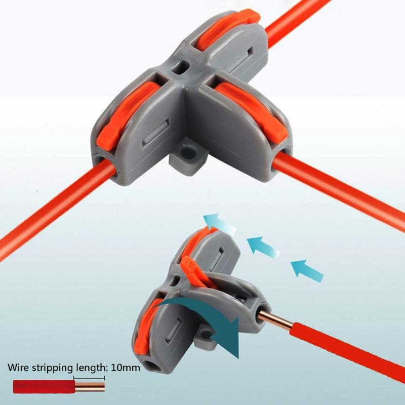 Universal Cable Connector T-type Quick Wire Connecter Lever Nuts Compact Push-in Wiring Terminal Block Cable Splitter
