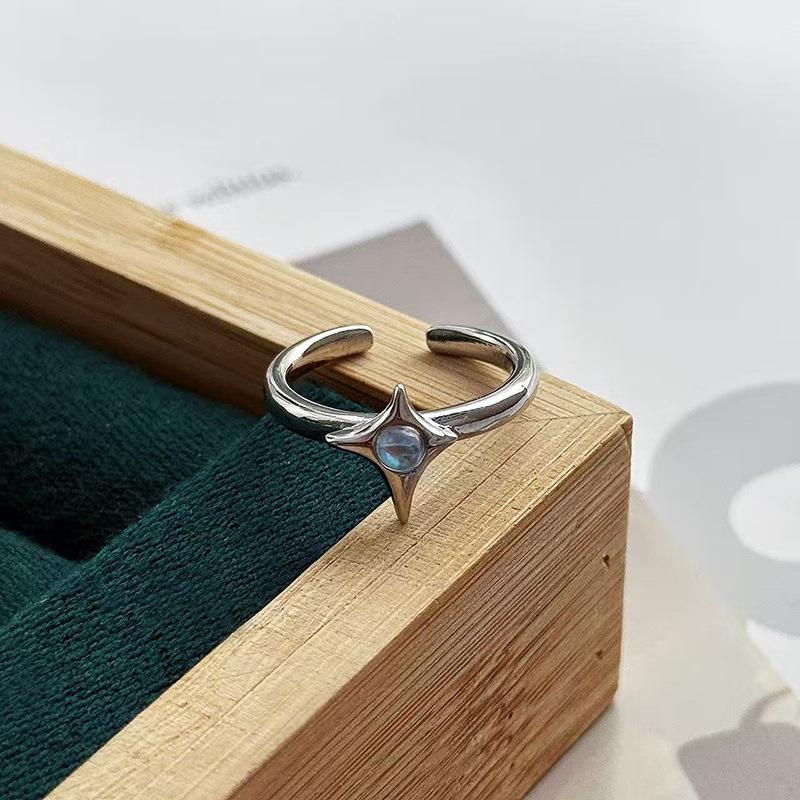 Niche Texture Inlaid Moonstone Zircon High-End Sense Personality Opening Retro Ring Women