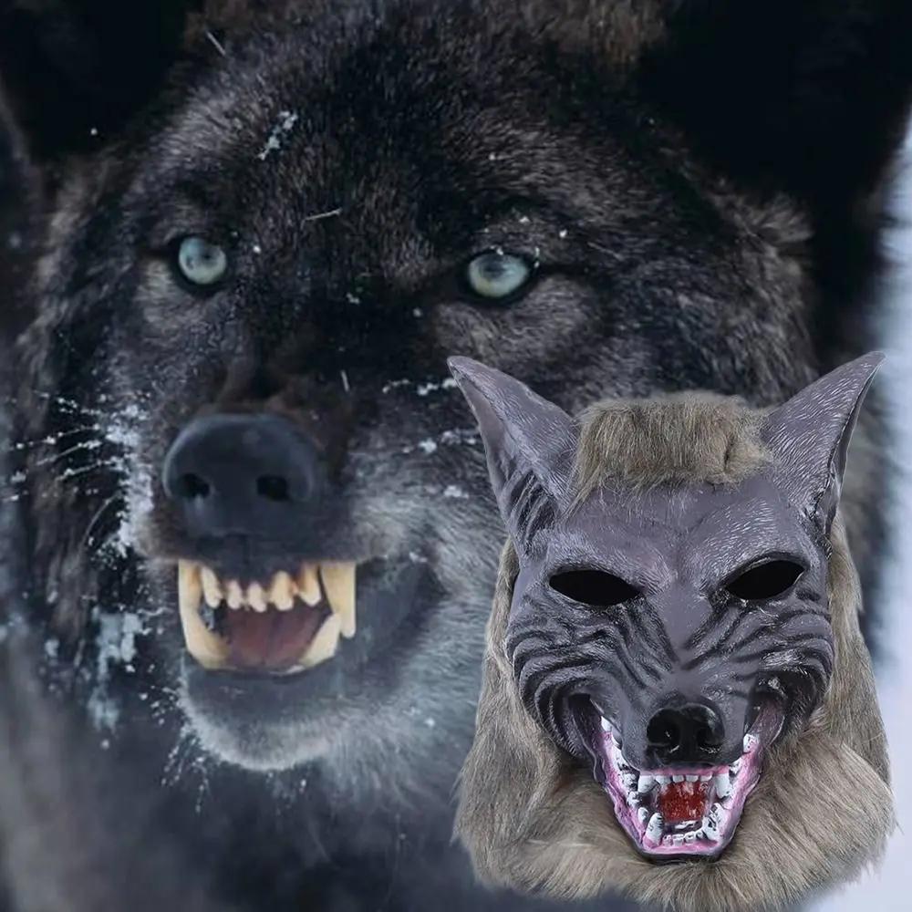 Home Decoration Latex Latex Wolf Head Mask Scary Realistic Halloween Wolf Costume Plush Horror Party Ghost House Decoration Prop