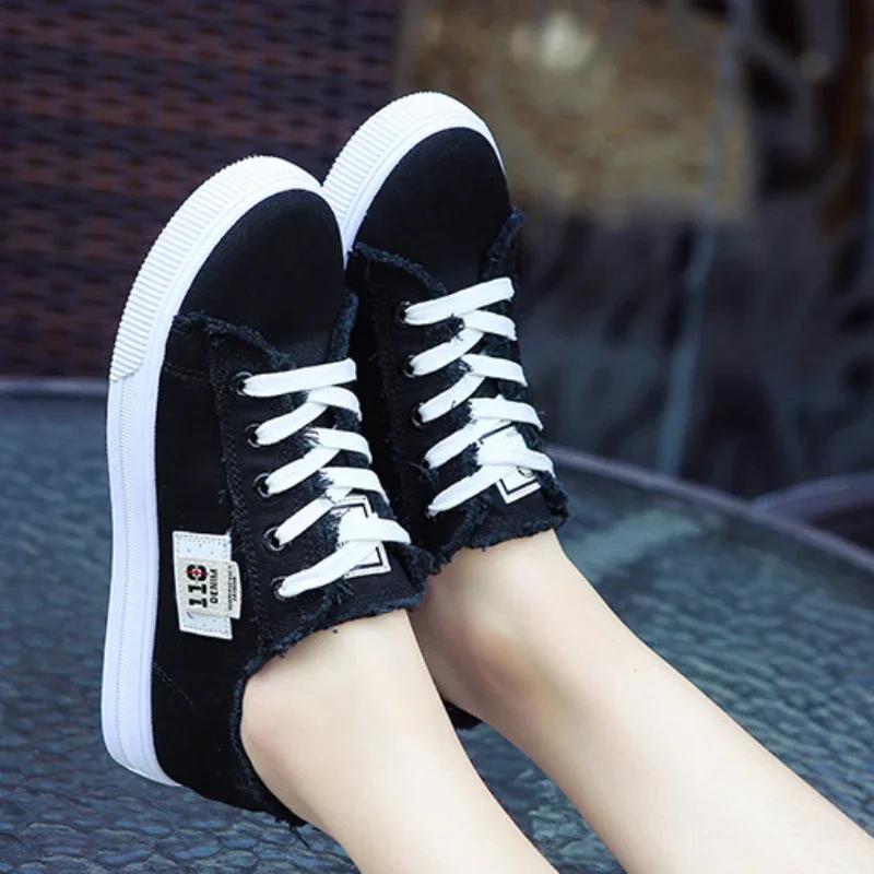 Outdoor Walking Trainers Women Running Shoes Summer Fashion White Canvas  Lace-Up Breathable Jogging Casual Sneakers