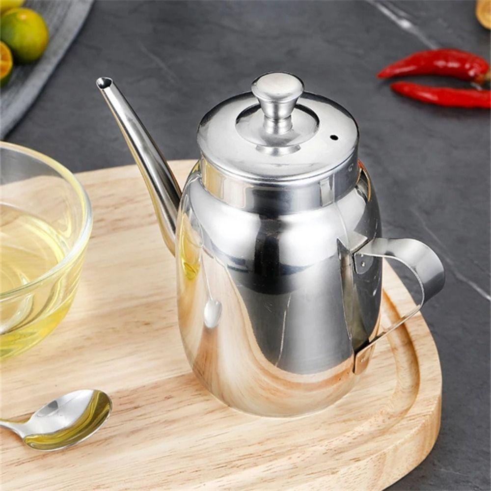 Stainless Steel Olive Oil Can Leakproof Pouring Oil Pot Comfortable Metal Oil Kettle  Baking