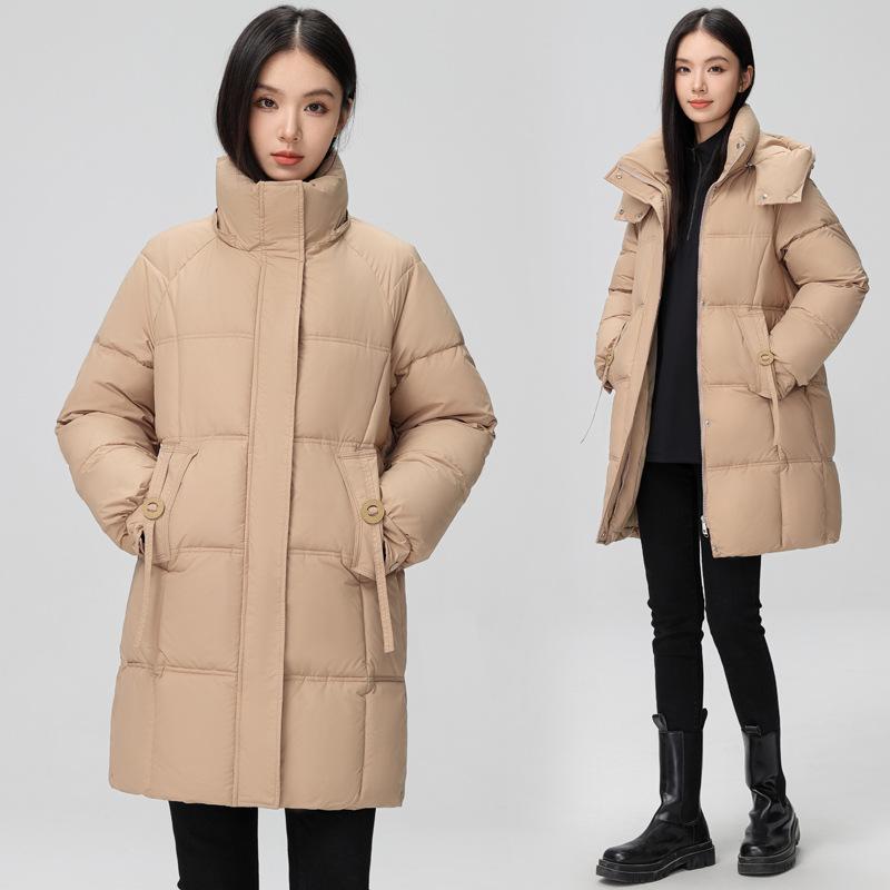 Winter Women's Down Jacket with Hood and Thick Ribbon Long Knee-length Casual Cotton Jacket