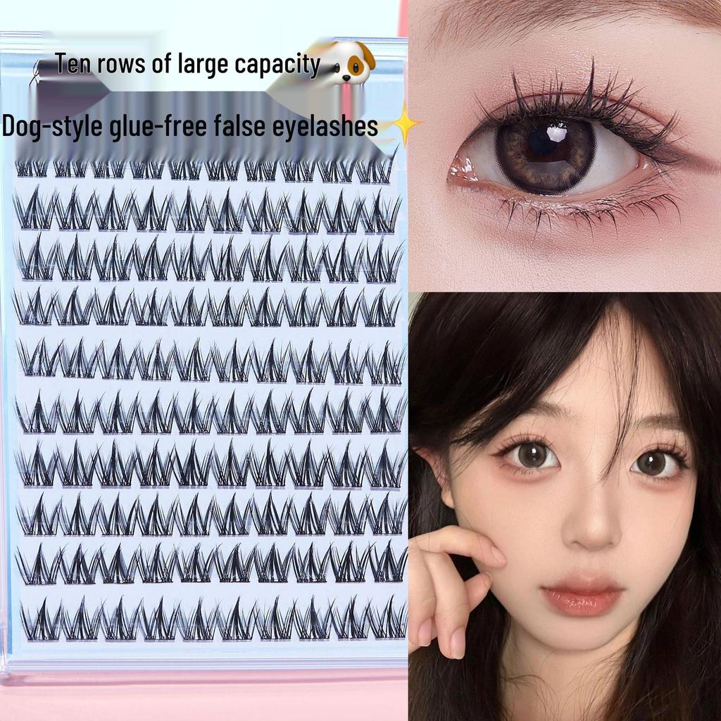 Self-Adhesive Natural Fishtail False Eyelashes - Beginner-Friendly, No Glue Needed, Wide Band