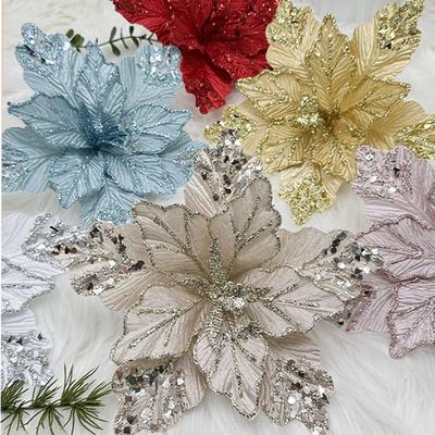 New Sequins Simulation Christmas Flower Flannelet DIY Glitter Simulation Flower 26cm Craft Xmas Flower Heads Christmas
