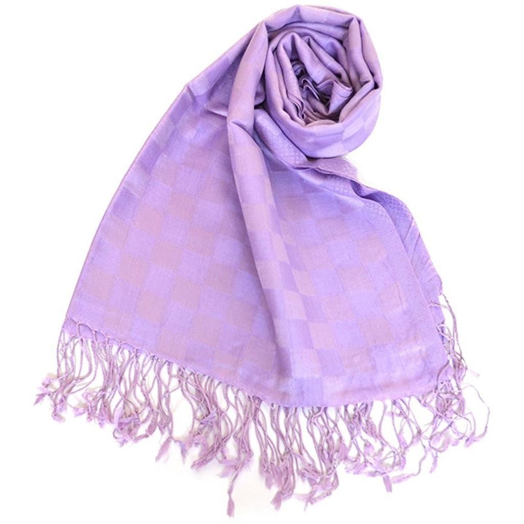Made in India Check Pattern Large Silk Pashmina Stole for [NEW COLORS] Women, Autumn/Winter