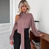 Satin Irregular Collar Sexy Off-the-shoulder Long-sleeved Shirt 1116 European and American Autumn Fashion Design New Top