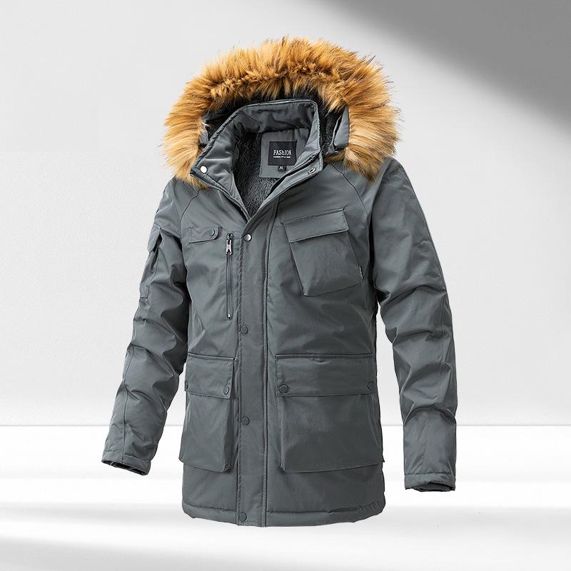 

Men s Autumn/Winter Thick Pure Cotton Mid-Length Jacket - Loose Casual Fit, Cold Protection XL сірий колір