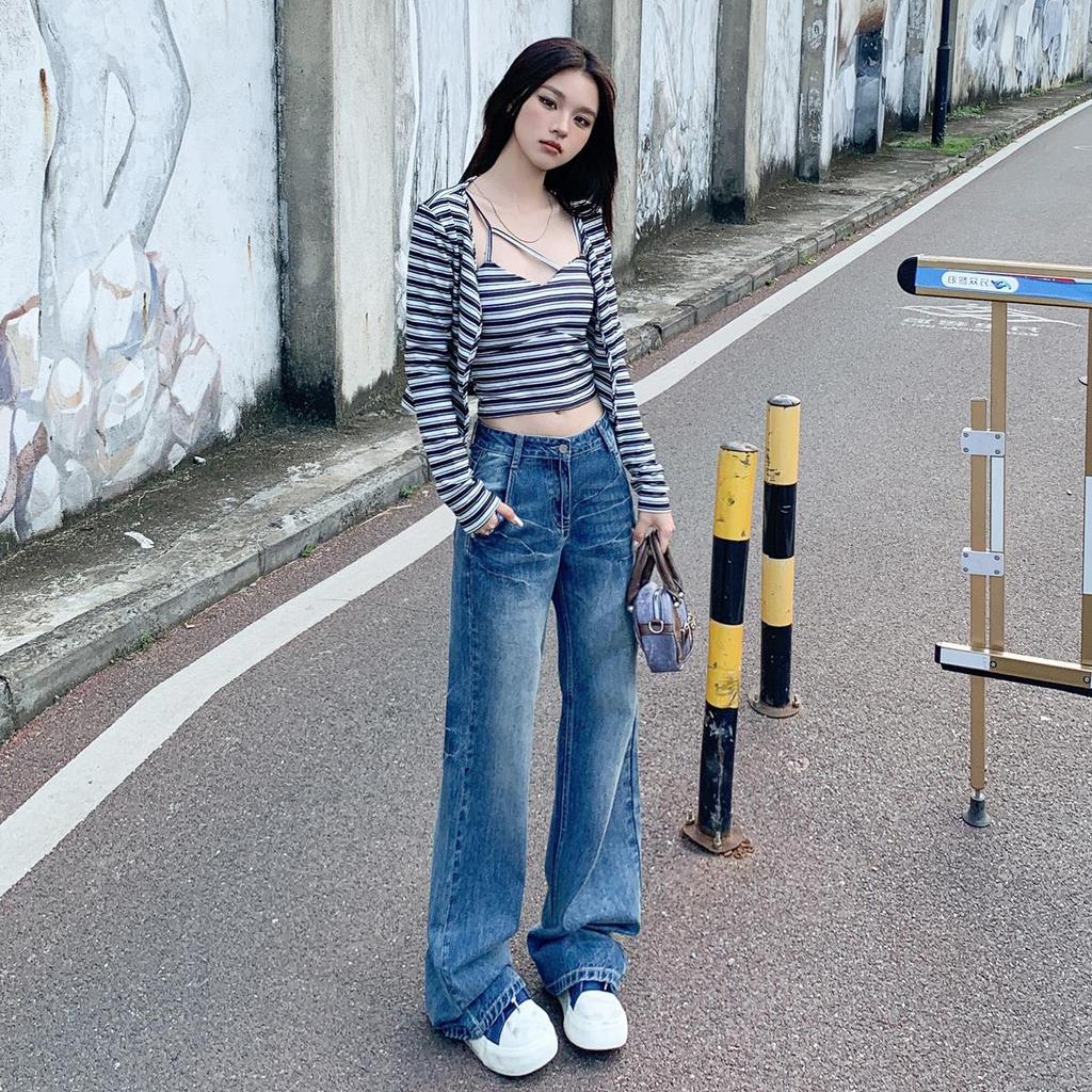 Early Autumn Retro Mid-Rise Flare Jeans with Extended Length for Women