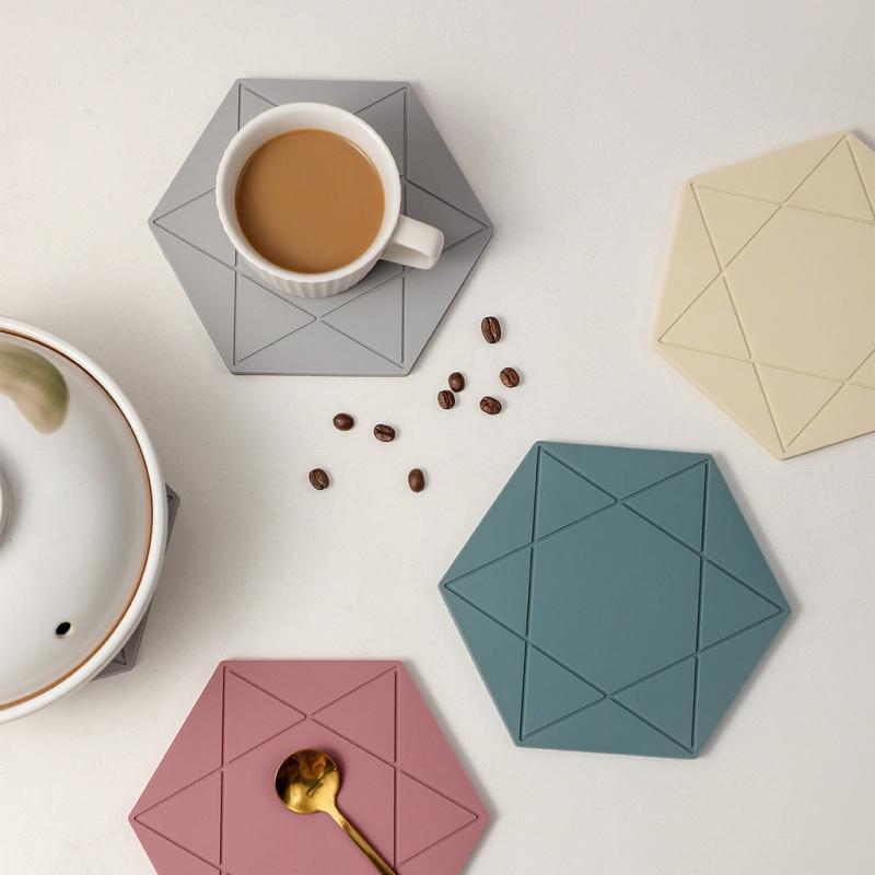 Solid Color Hexagonal Silicone Coasters Creative Simplicity Pentagram Heat Pad Household High Temperature Waterproof Oil Coaster