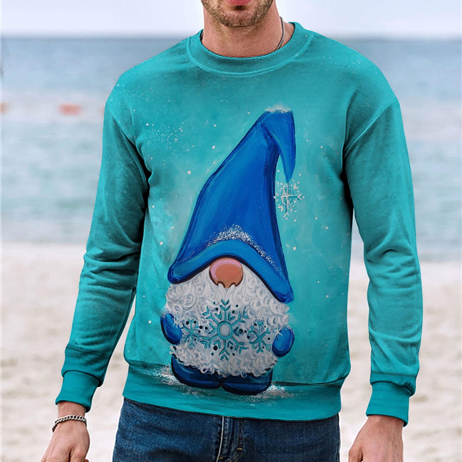 Men s Casual Top Christmas Print Round Neck Pullover Long Sleeve Sweater L синий