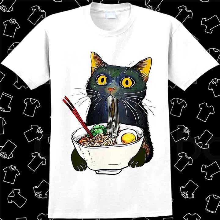 Ramen Noodle Black Cat Foodie Lover T Shirt 1098 S