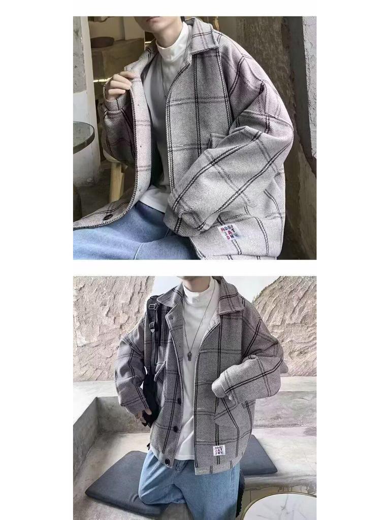 2025 Men's Trendy Wool Plaid Jacket - Autumn/Winter Casual Loose Fit