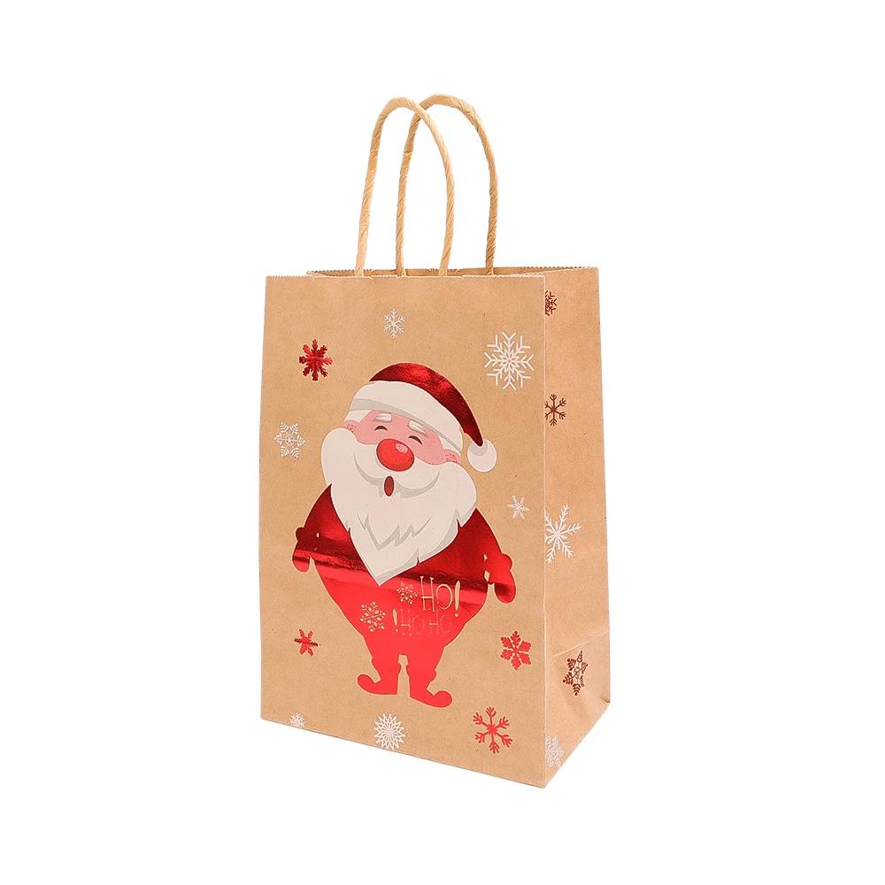 Kraft Paper Bag Christmas Packaging Gift Paper Handbag Santa Claus Snowman Pattern Merry Christmas Home Party Decor Candy Sack