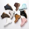 Pink Plus Velvet Women's Martin Boots - Warm, Flat Bottom, Large Size, High Top, Unisex.