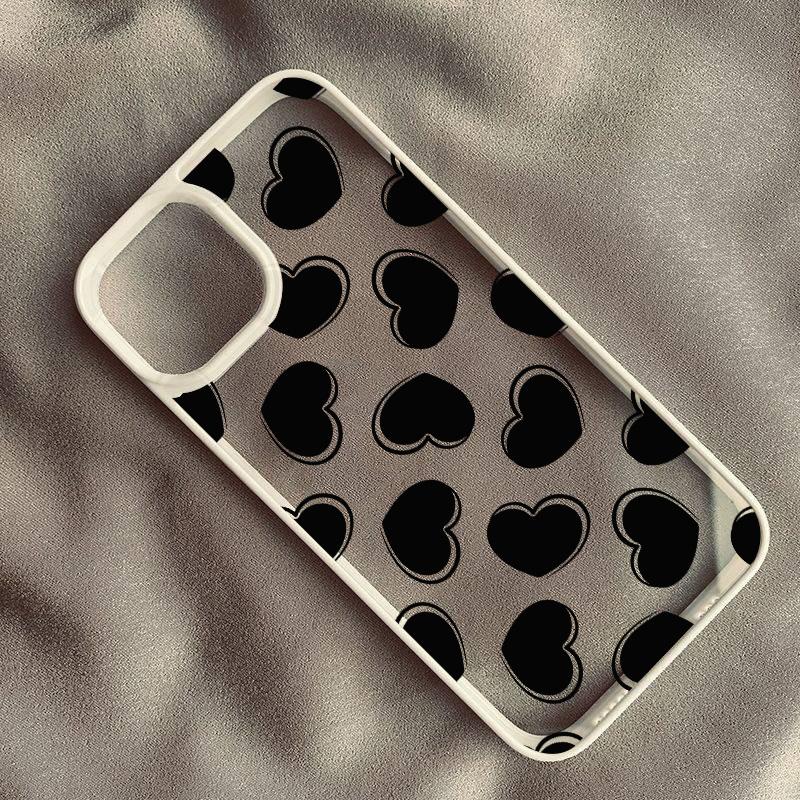 Cute Wine Red Pink Love Heart Graffiti Phone Case For iPhone 16 15 14 13 Pro MAX 11 12 XS SE20 XR 7 8Plus INS Clear Hard Cover
