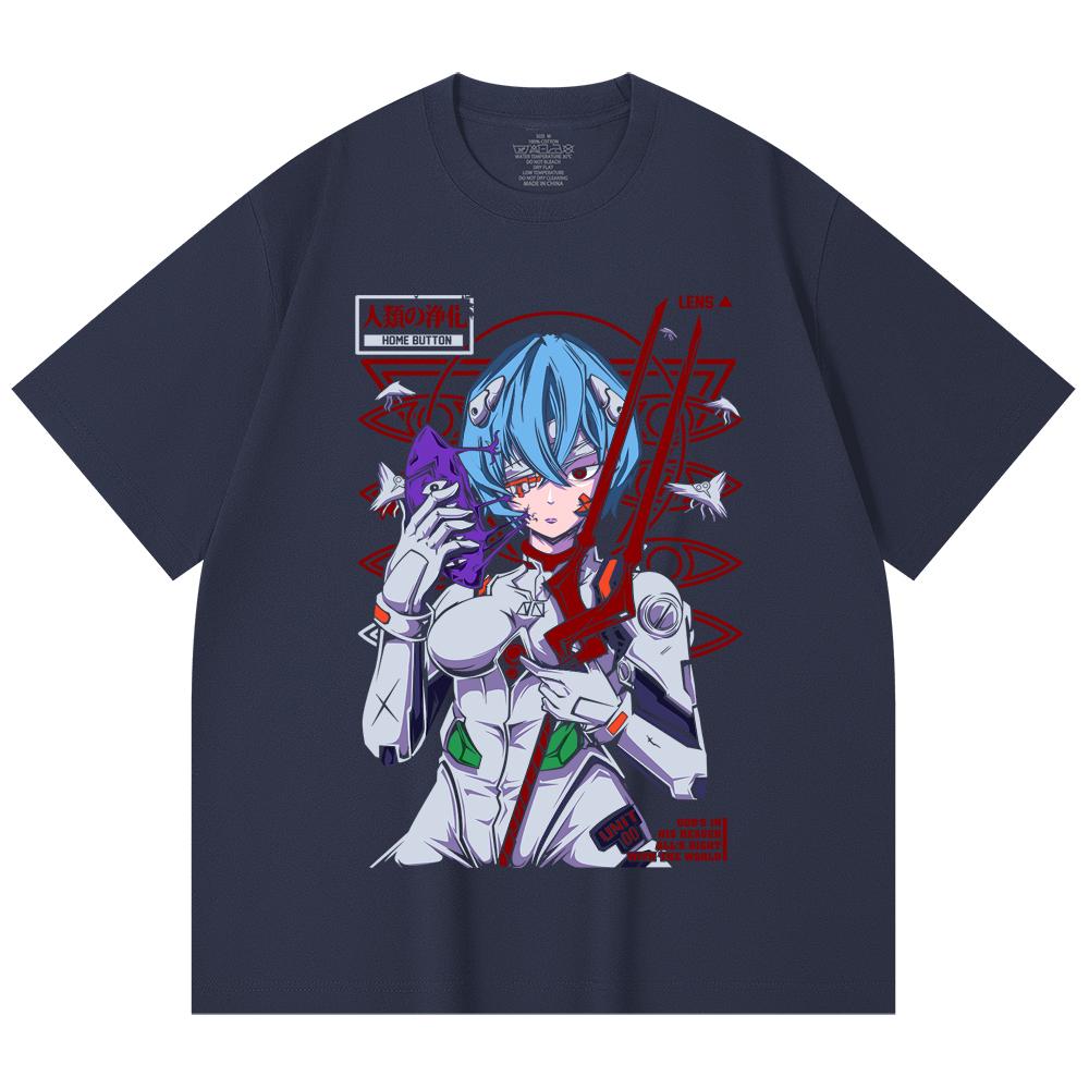 230 Gsm 100% Cotton Evangelion V7 Rei Print Unisex Heavy Cotton T Shirt