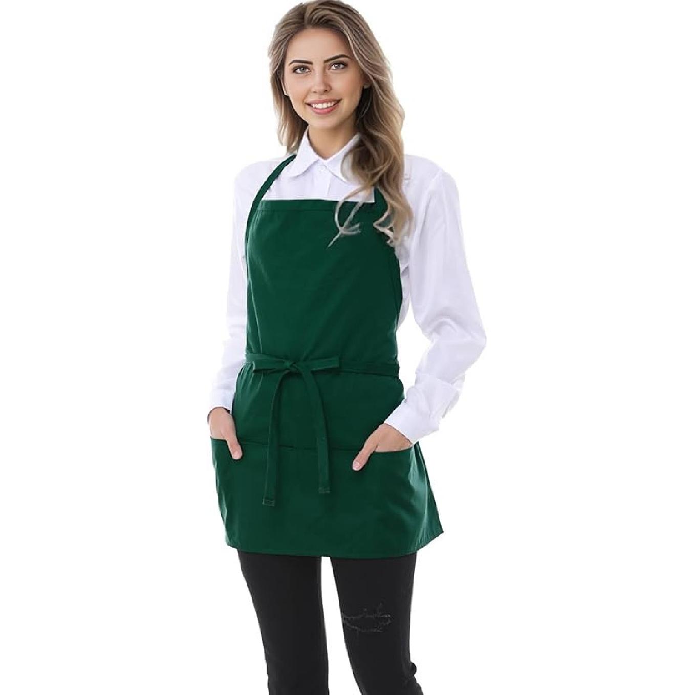Поварской фартук 3 кармана короткий фартук регулируемый фартук-холтер фартук официантки кухонные фартуки для готовки женские 2 Pack зелёный