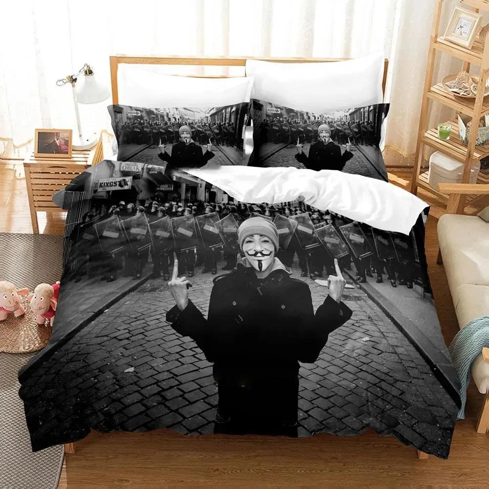 

Personality Technology Anonymous Bedding Set Twin Queen Size Duvet Cover Pillowcase for Boys Girls Kids Adult Home 70x133cm 2pcs