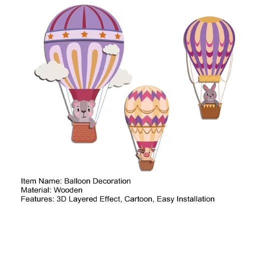 3Pcs Hot Air Balloon Wall Decor Cute Rabbit And Balloon Wooden Art for Nursery Kids Room Living Room Whimsical Hanging