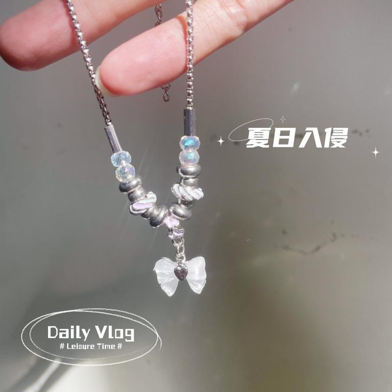 

Dopamine pink star beaded necklace female summer babes cute versatile accessories design sweet cool collarbone