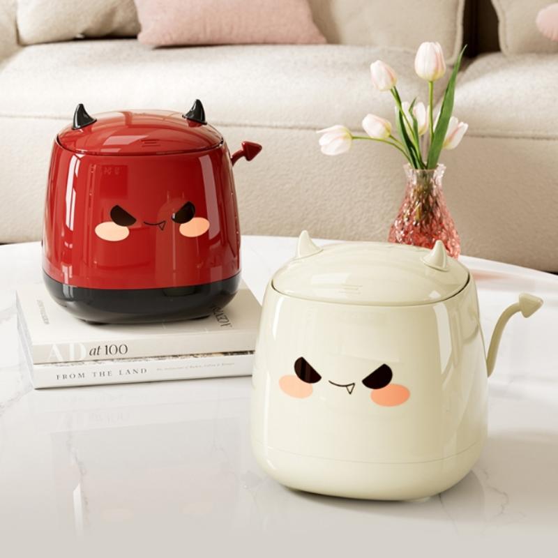1Pc Cute Little Devil Shape Trash Can - Press-to-Open Lid Desktop Small Paper Basket for Office Bedroom Living Room Storage