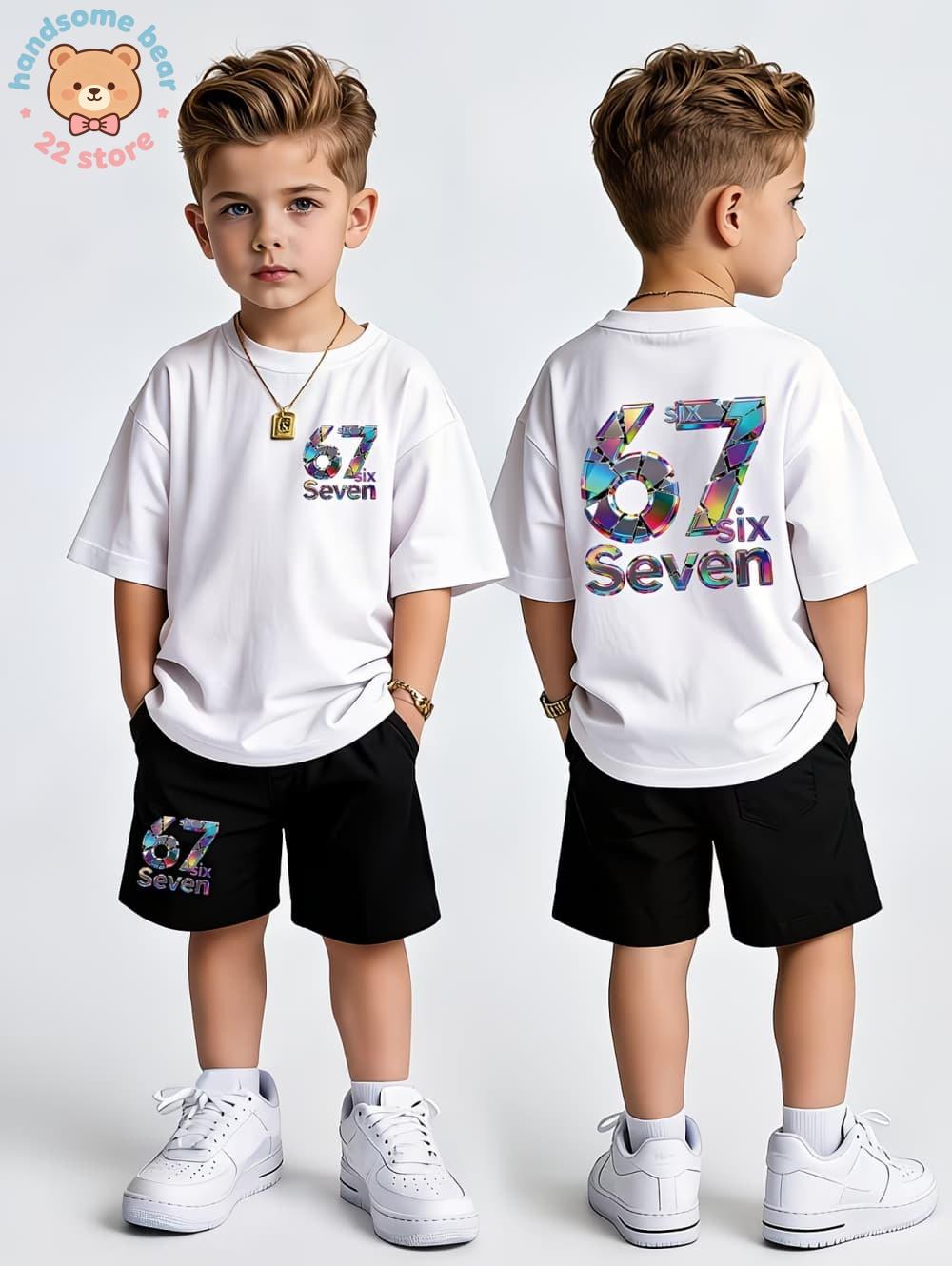 Boys  set, fun printed children s T-shirt shorts set, casual summer top, children s clothing 100