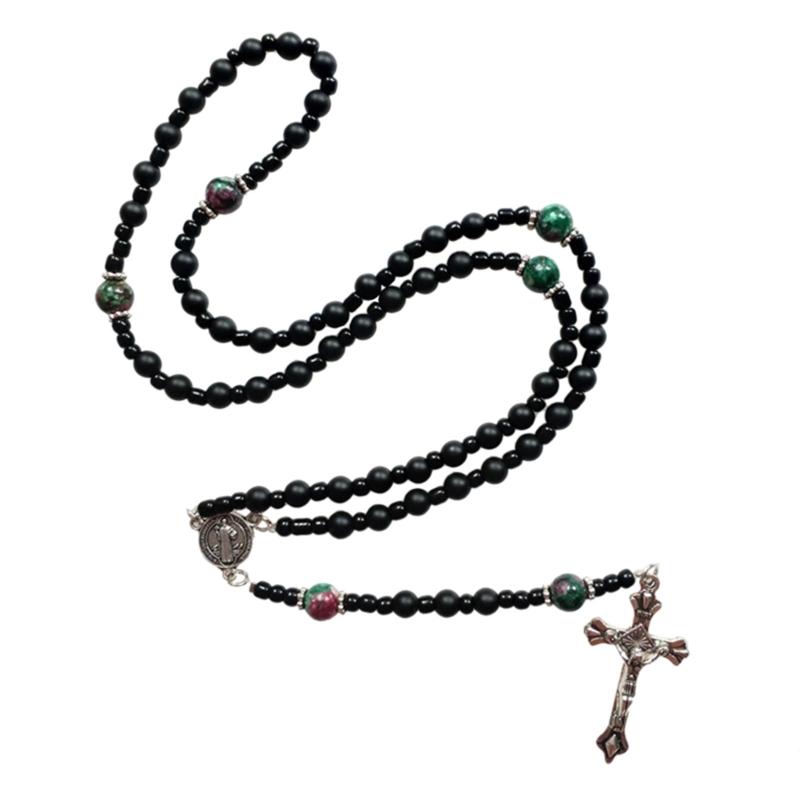 Vintage Religiöse Katholische Kreuz Rosenkranz Halskette Perlen Heilige Figur Jesus Hängen Anhänger Jesus Rosenkranz Halskette Für Frauen Männer
