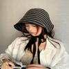 Ribbon Women Striped Fisherman Hat Wide Brim Foldable Summer Sun Hat Sun Protection Solid Color Sunshade Hat