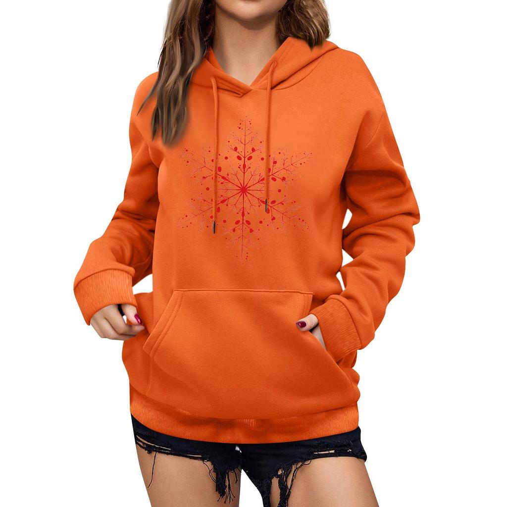 Women's Winter Christmas Printed Pullover Hooded Sweatshirt Fleece Long Sleeve Sweatshirt