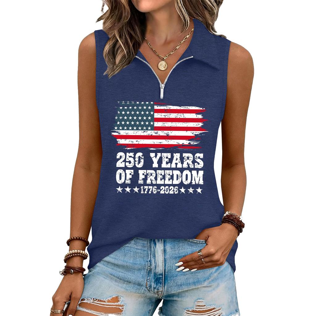 Women's Fashion Letter Print Zip-Up Sleeveless Tank Top