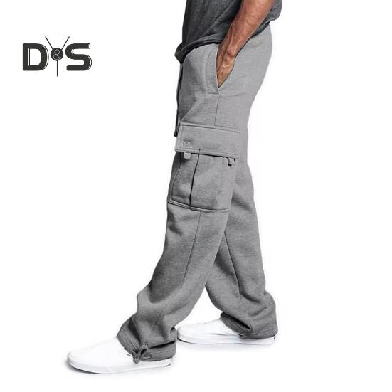 Men Spring Fall Pants with Multi Pockets Drawstring Elastic Waist Wide Leg Plus Size Sweatpants Stretchy Slacks Solid Color Loose Street Style Sport