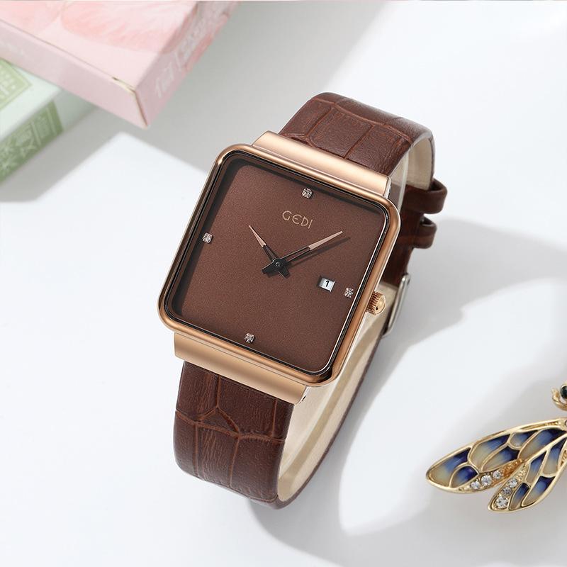 Women'S Simple Square Calendar Watch Fashion Personality Two-Pin Belt Quartz Watch