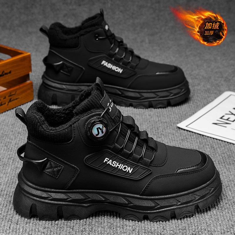 

Winter Plush High Top Boots Men s British Retro Work Clothes Shoes Thick Soled Thermal Shoes Short Boots platform boots 44 чорний