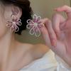 Exaggerated Rhinestone Flower Earrings for Women  Personality Trend Pink Stud Earring Temperament Luxury Party Date Zircon