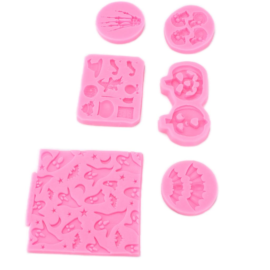 6 Stück Halloween Silikonform Gespenst Skelett Handfläche Fledermaus Langlebig Antihaftbeschichtet Halloween Fondantformen für Zuhause Bäckerei Studio