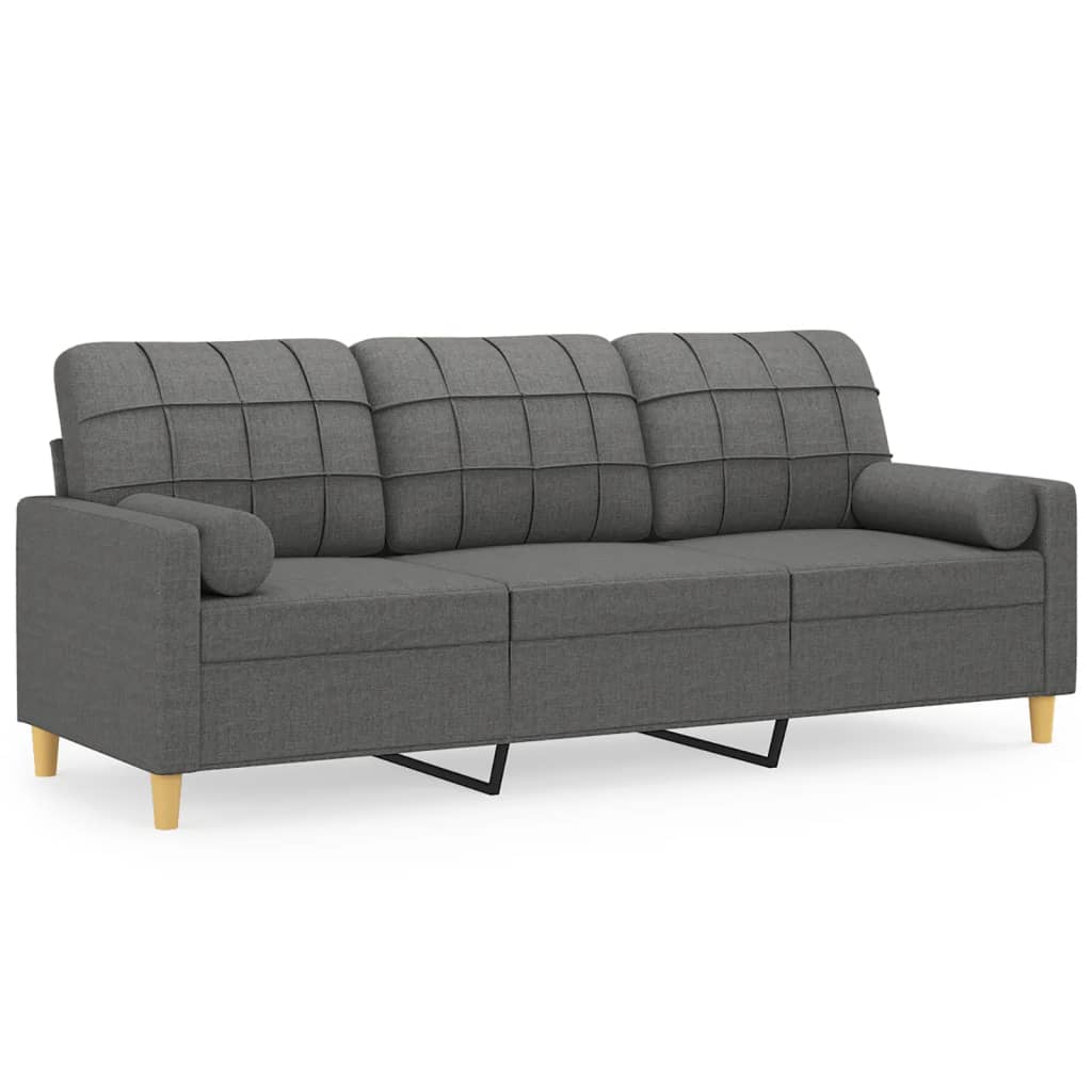 Vidaxl 3-Seater Sofa With Cushions, Dark Grey, 180 Cm, Fabric