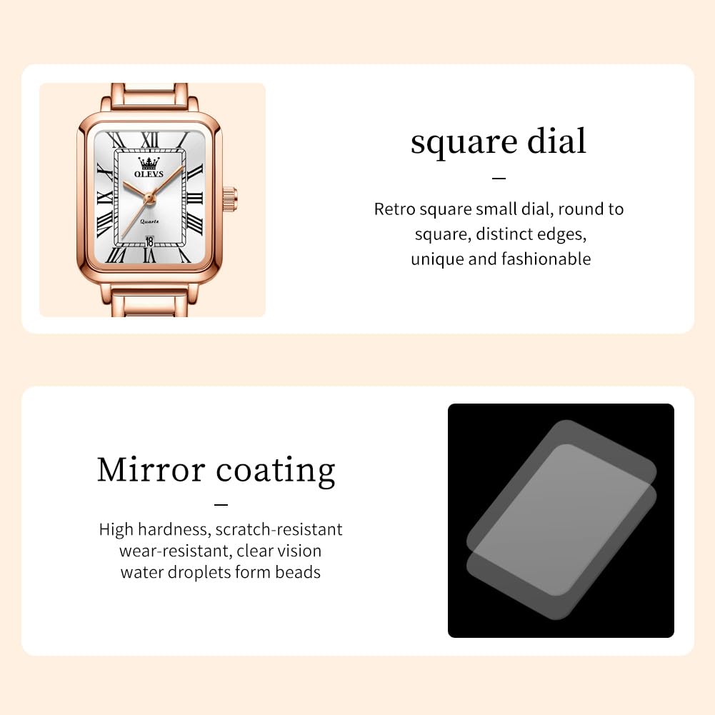 OLEVS Quartz Simple and Rose Gold White Women's Watch, Elegant, Luminous,