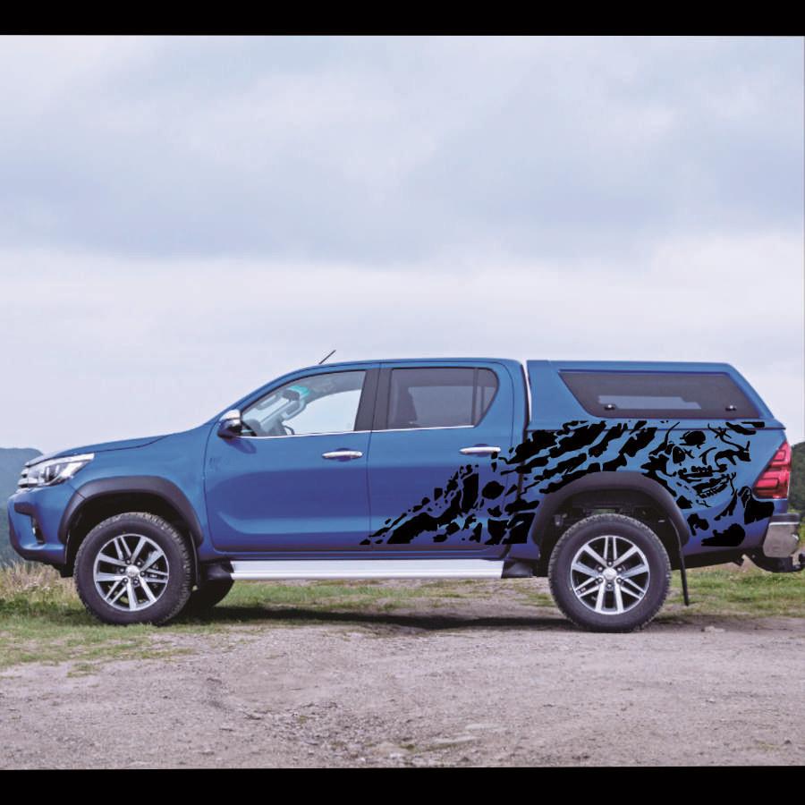 2 szt. Czarne Naklejki Boczne na Karoserię Ciężarówki Naklejki Graficzne Czaszki Do Pickupa Off Road