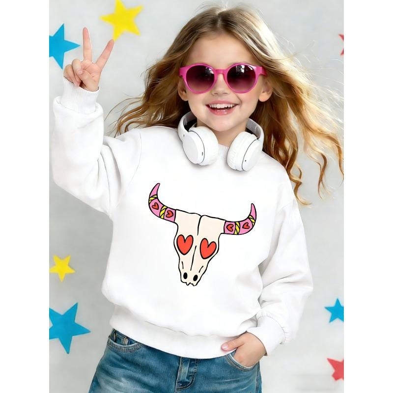 European sizes Cute Cow Head Print Kids' Spring Lightweight Round Neck Sweatshirt, Comfortable Outdoor Wear for Children Aged 0-3 Years