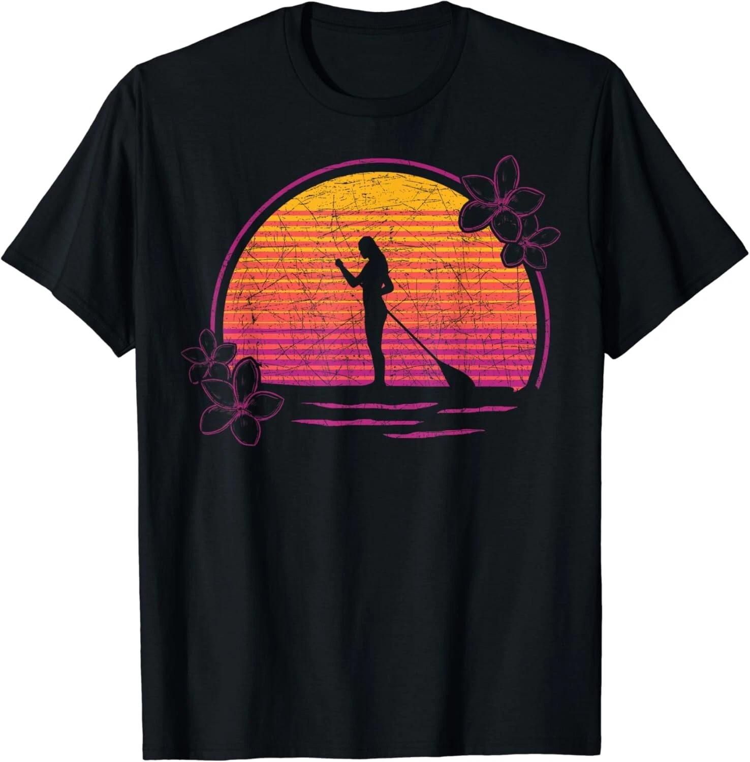

Paddleboarder Sunset Flowers Stand Up Paddleboard Retro SUP Gift Unisex T-Shirt S