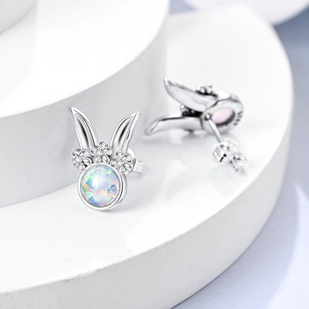 Silver 925 Flower Crown Rabbit Stud Charming Fashion Earring Fine Jewelry for Women Gift